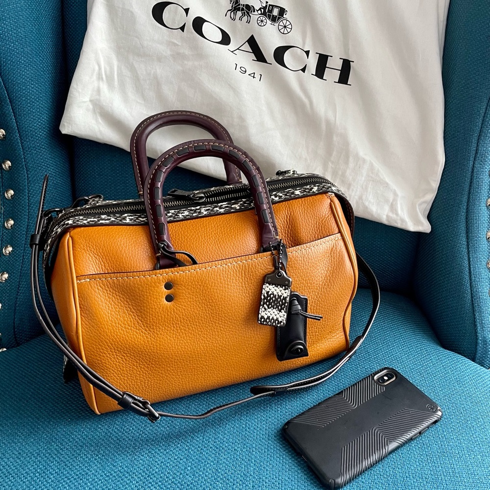 Coach 1941 Rogue Satchel In Glovetanned Pebble Leather w Colorblock Snake detail